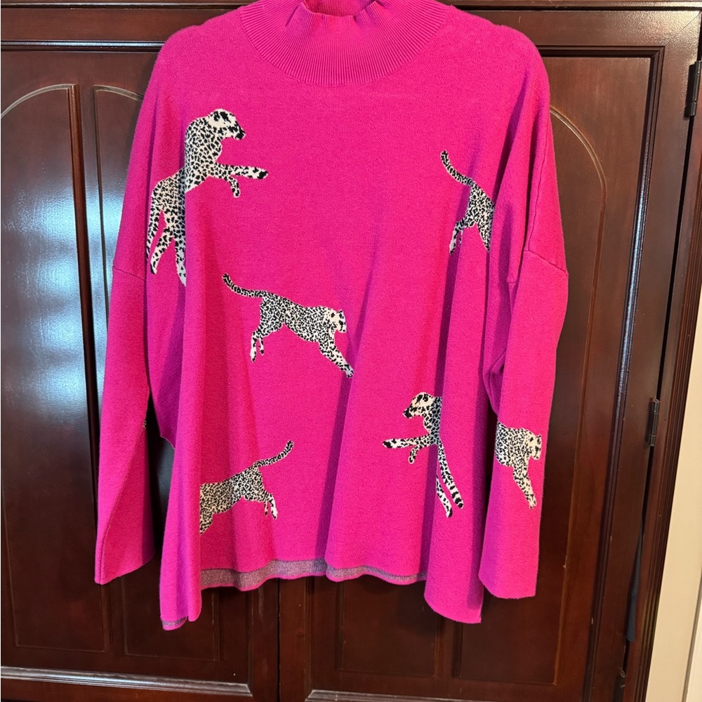 Pink Sweater with Leopard Design